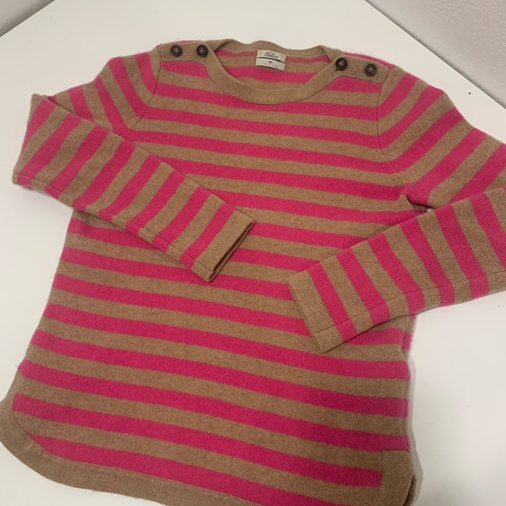 J. Crew Wallace merino wool pink and camel striped sweater - womens medium